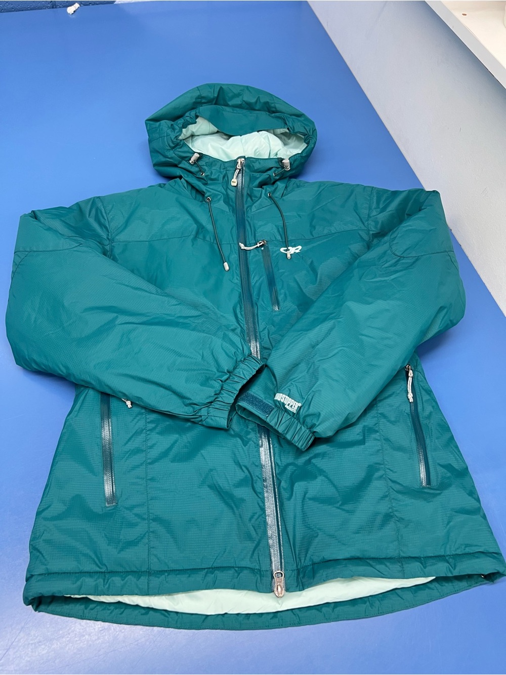 Outdoor Research Teal Hooded Puffer Jacket